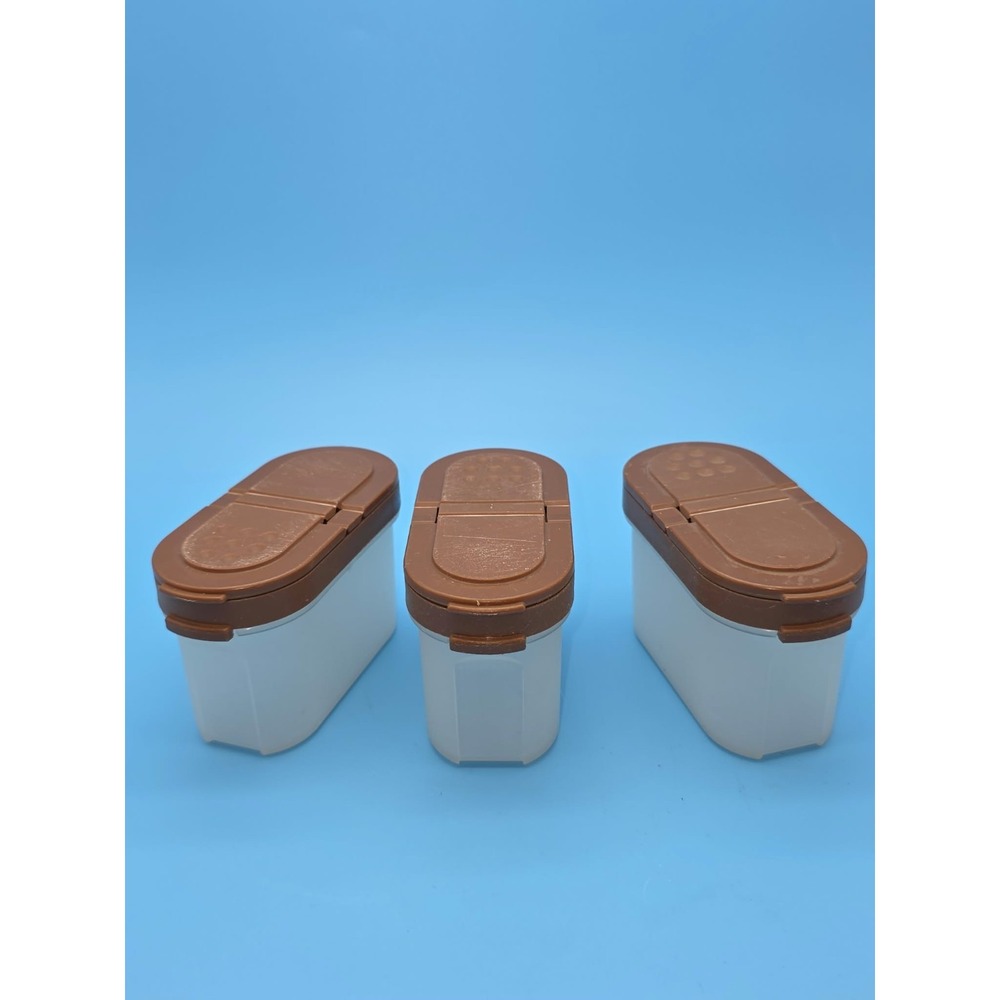 3 Vintage Tupperware Modular Mates Spice Container Shakers w/ Brown Lids